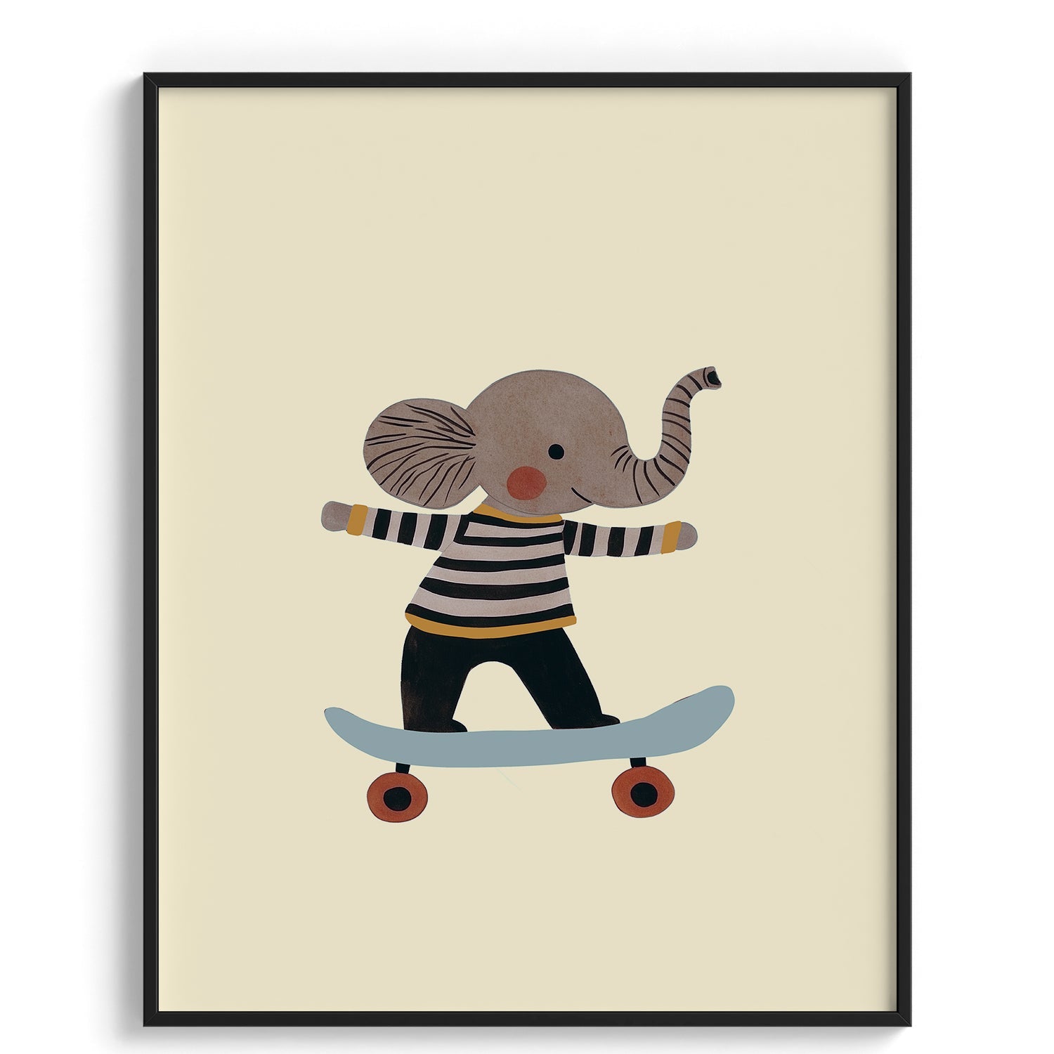 Skater Elephant Kids Illustration Wall Art