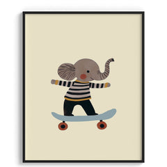 Skater Elephant Kids Illustration Wall Art
