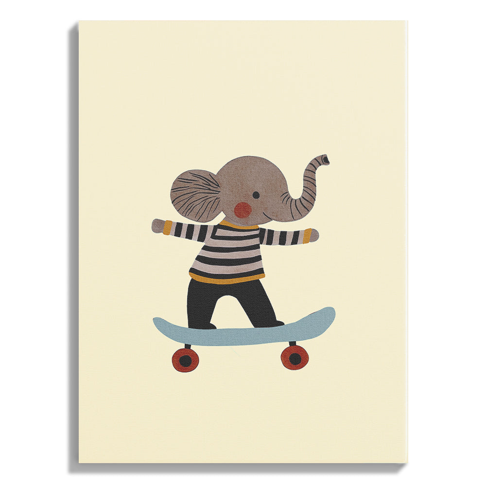 Skater Elephant Kids Illustration Wall Art