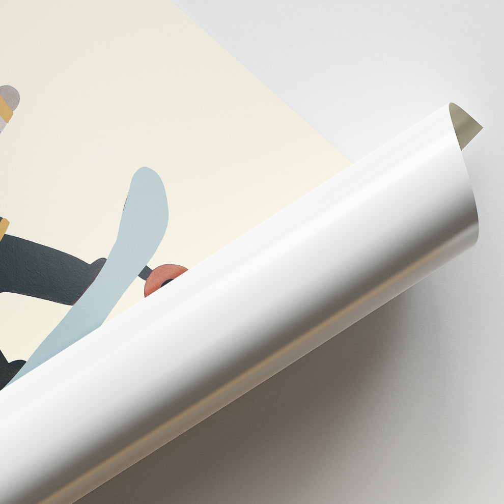 Skater Elephant Kids Illustration Wall Art