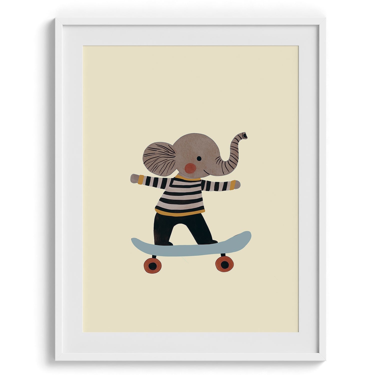 Skater Elephant Kids Illustration Wall Art
