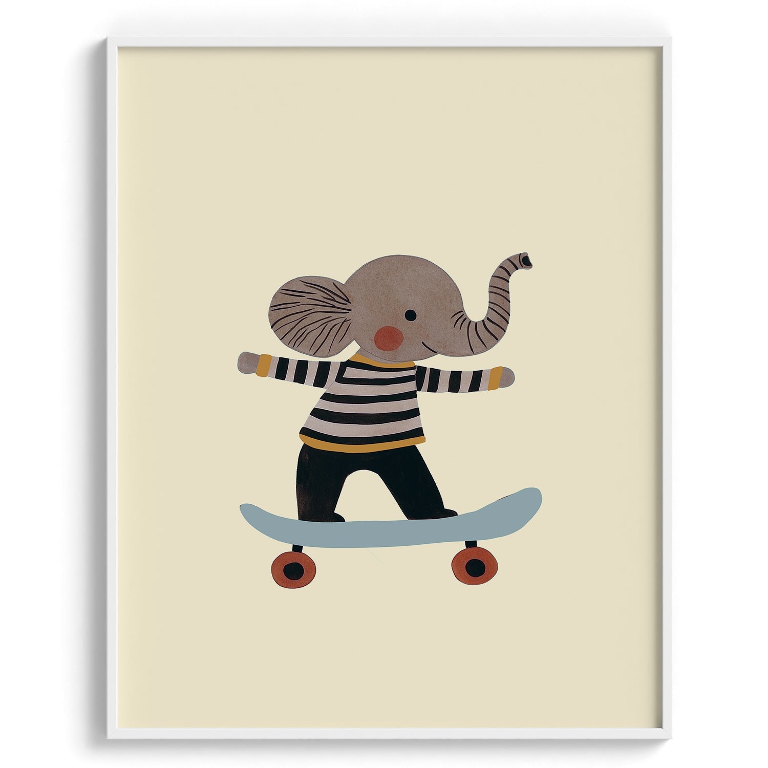 Skater Elephant Kids Illustration Wall Art