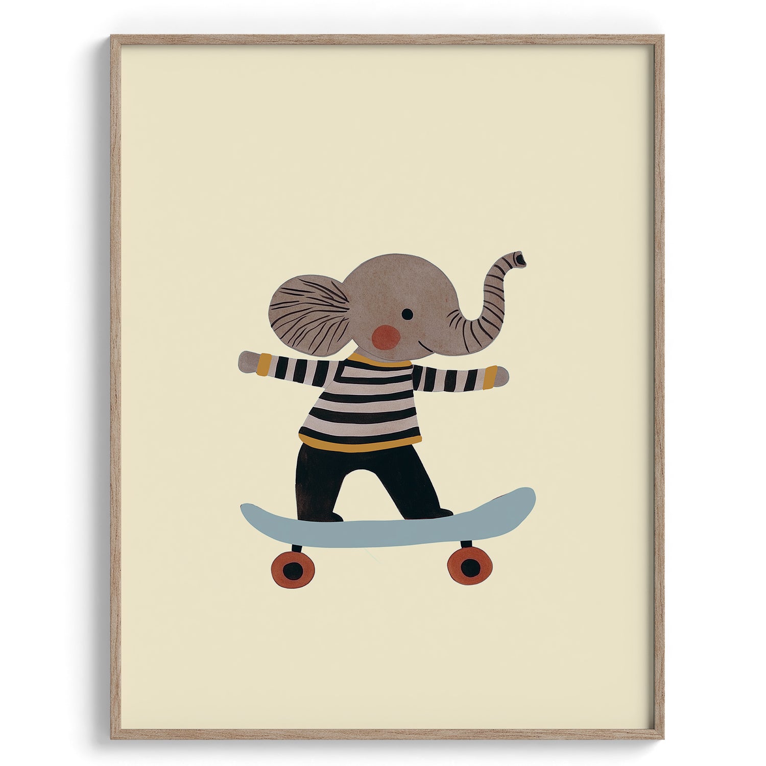 Skater Elephant Kids Illustration Wall Art