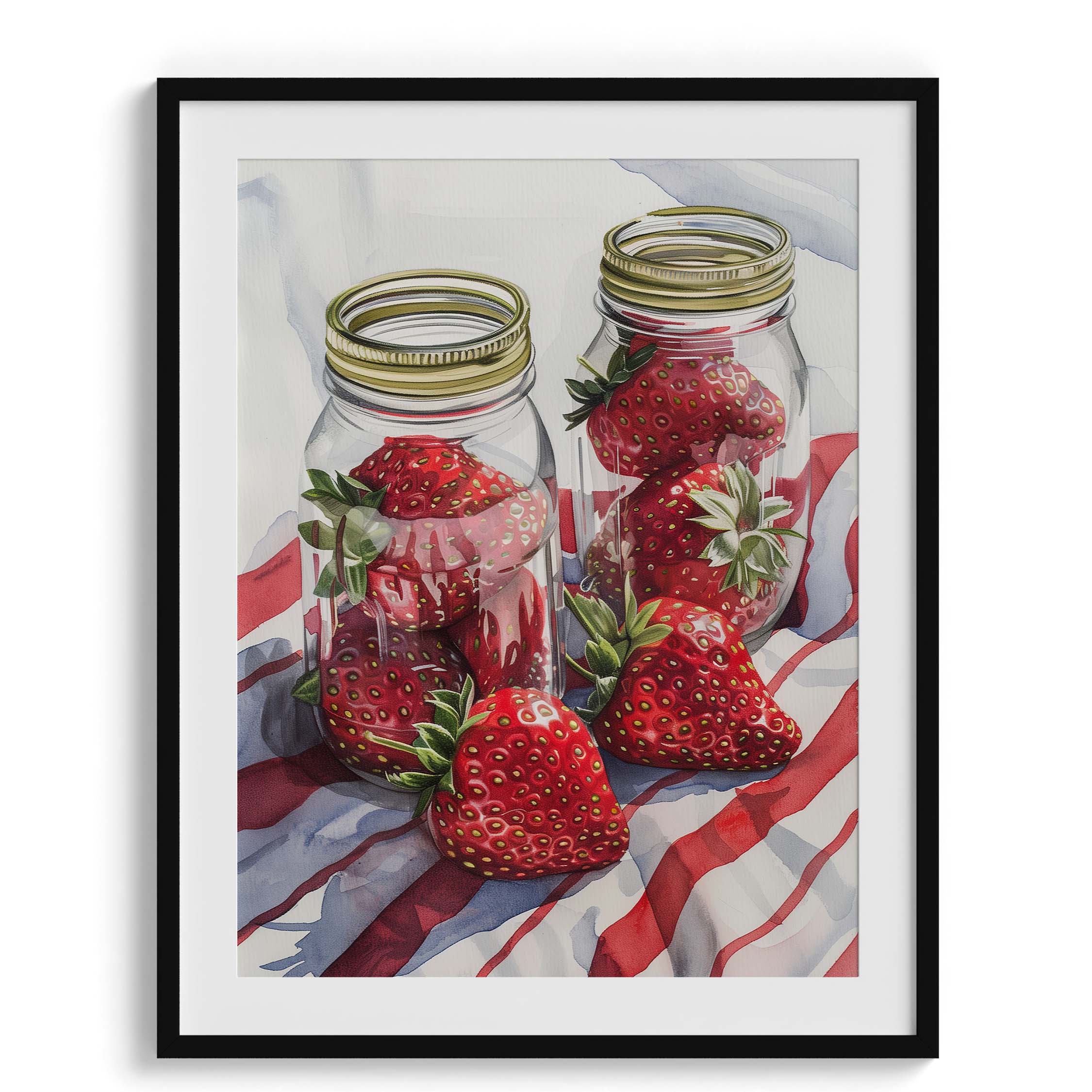 Strawberries in Glass Jars Wall Painting For Cafe