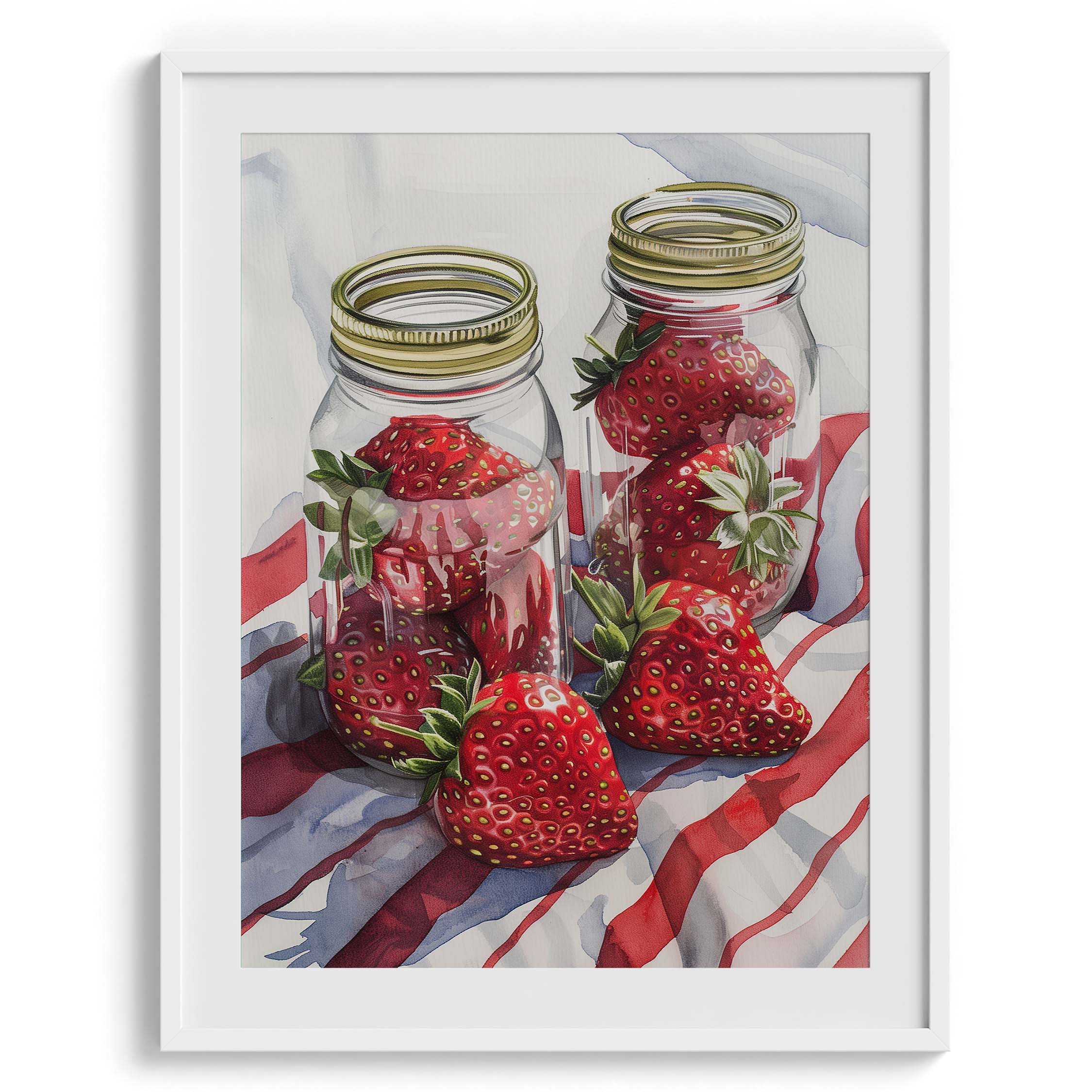 Strawberries in Glass Jars Wall Painting For Cafe