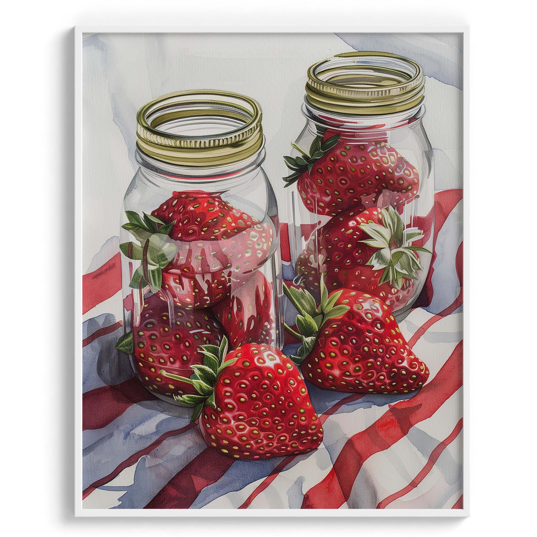 Strawberries in Glass Jars Wall Painting For Cafe