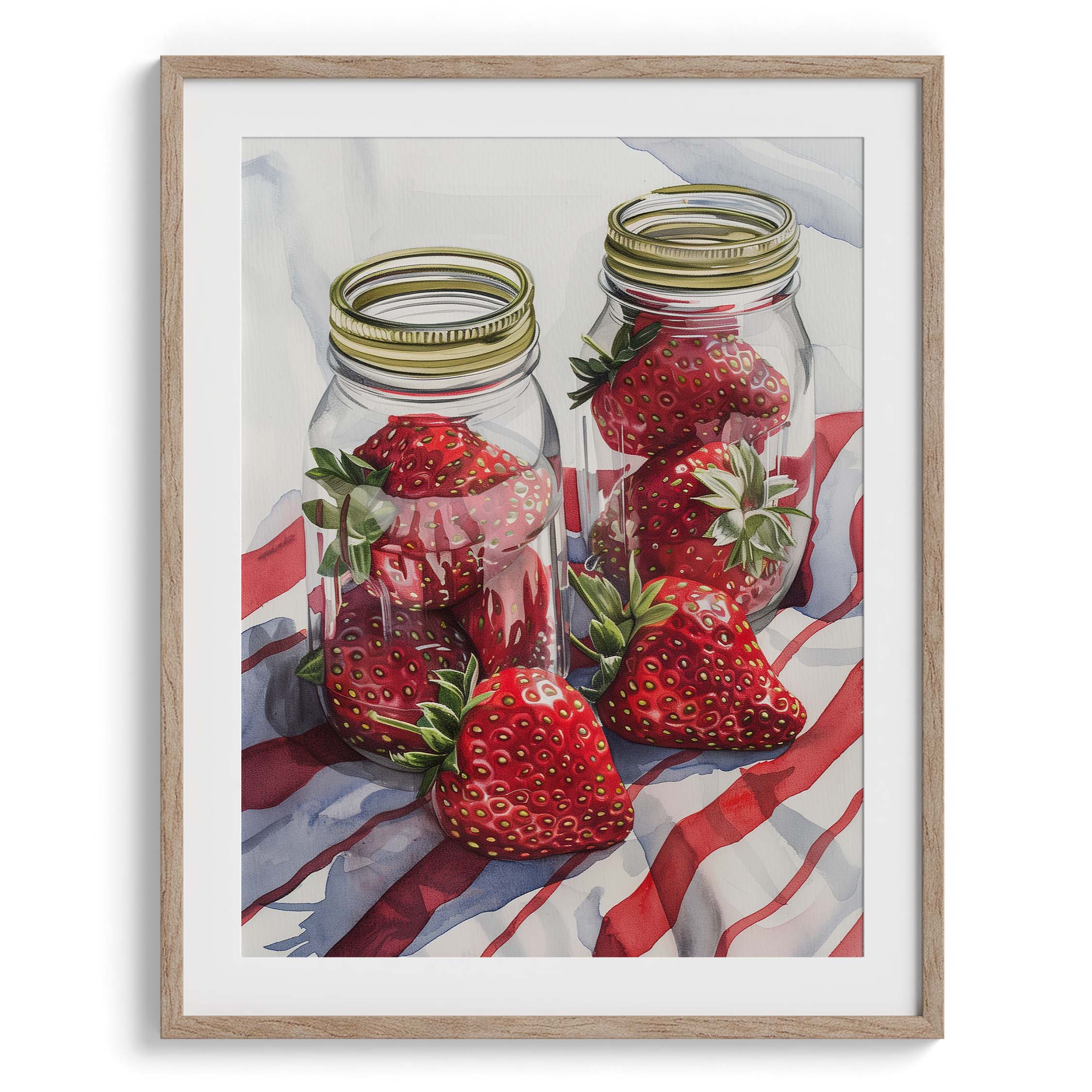 Strawberries in Glass Jars Wall Painting For Cafe