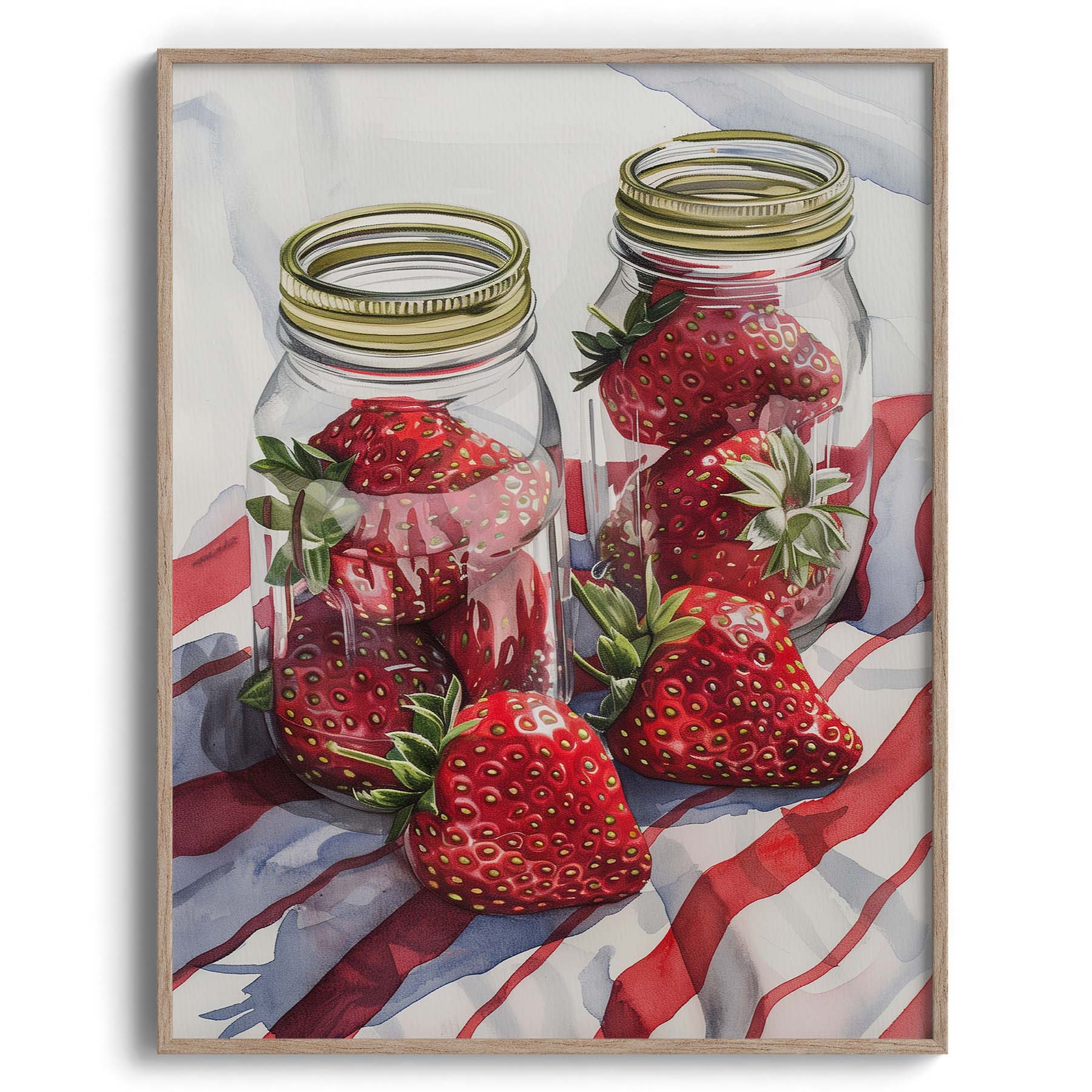 Strawberries in Glass Jars Wall Painting For Cafe