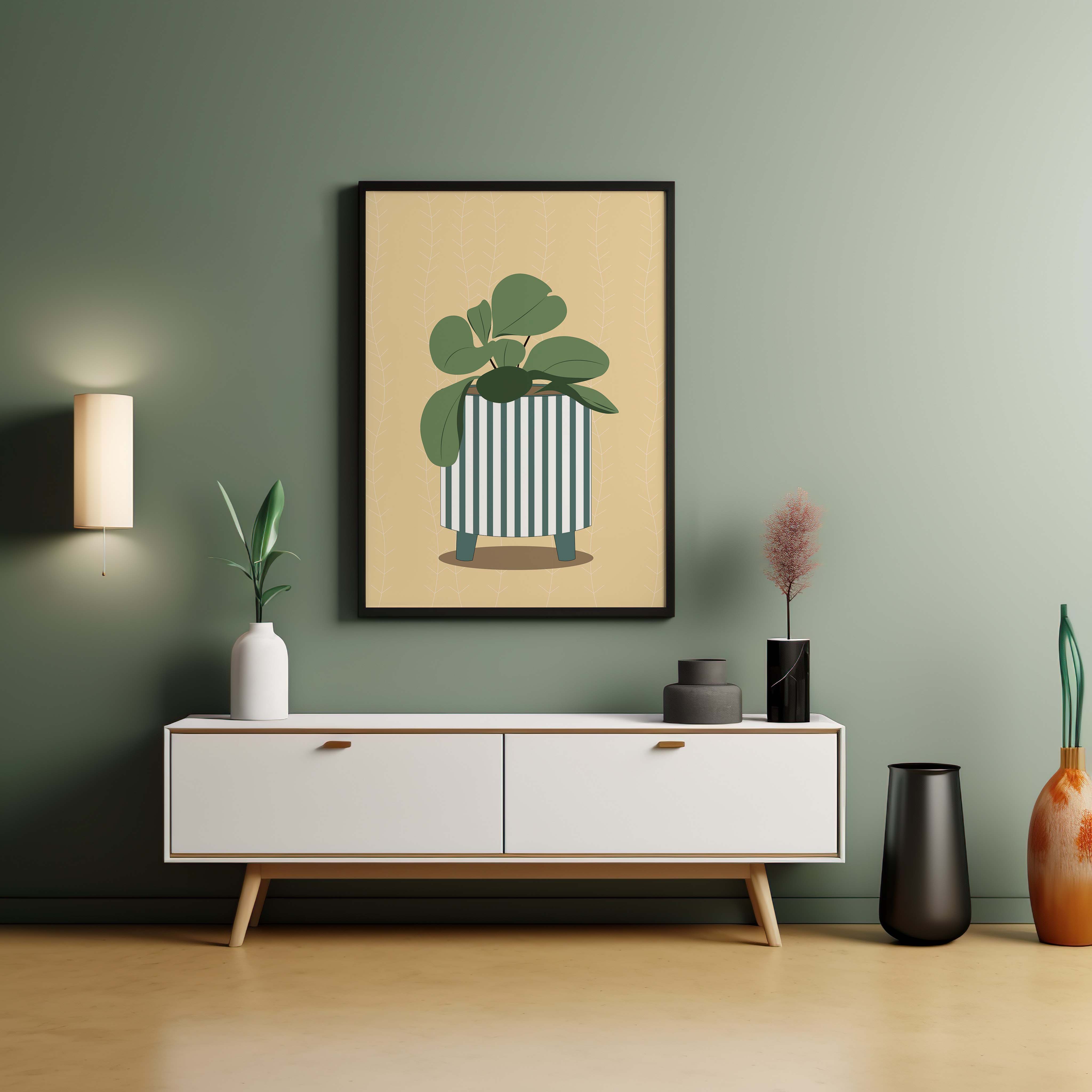 Striped Planter Botanical Wall Art