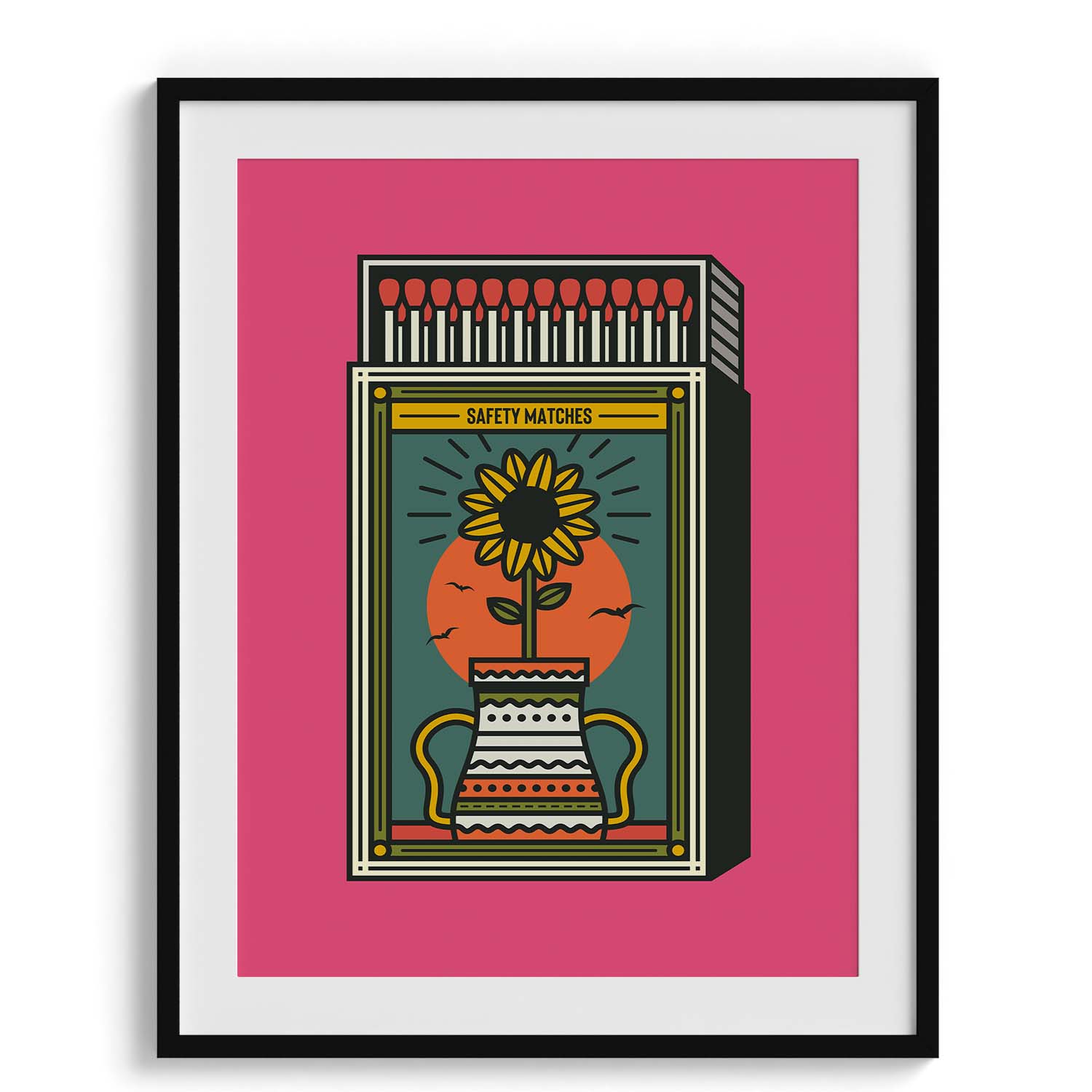 Sunflower Matchbox Retro Print