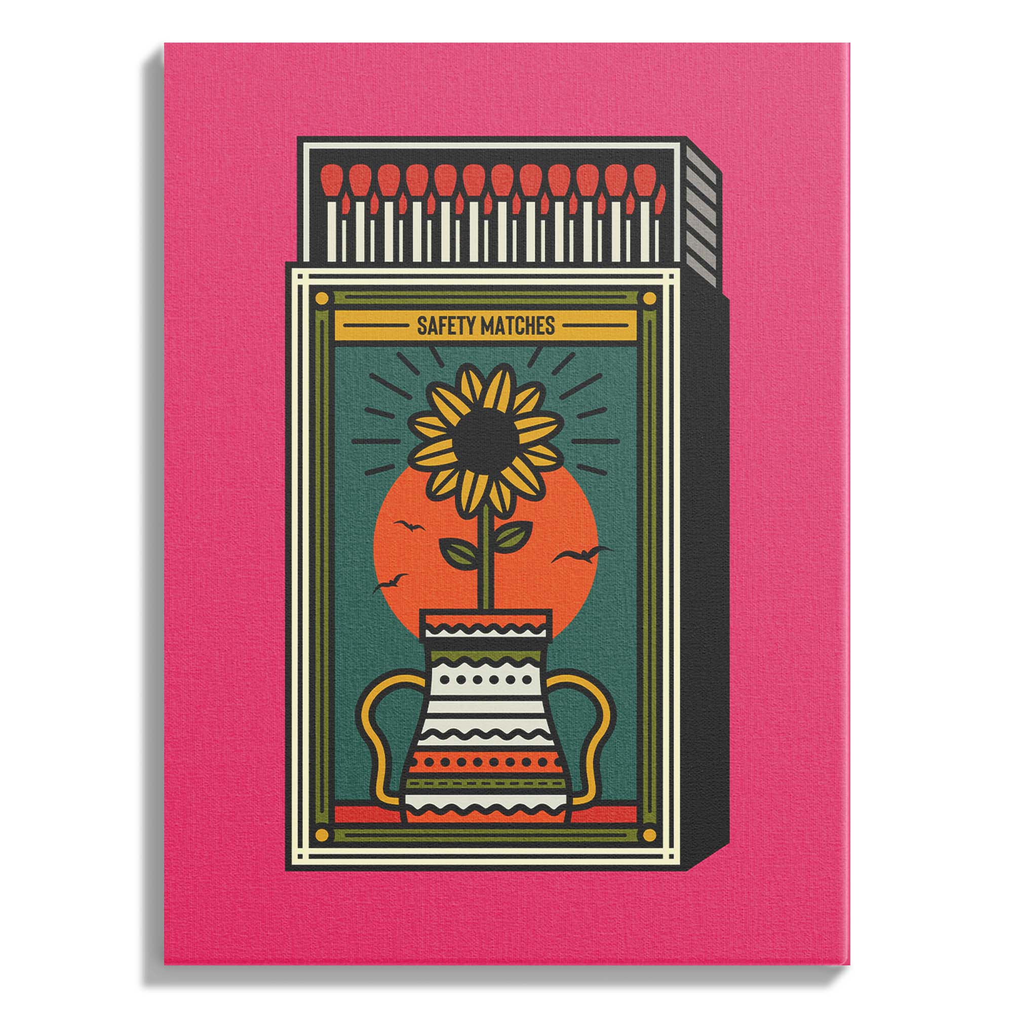Sunflower Matchbox Retro Print