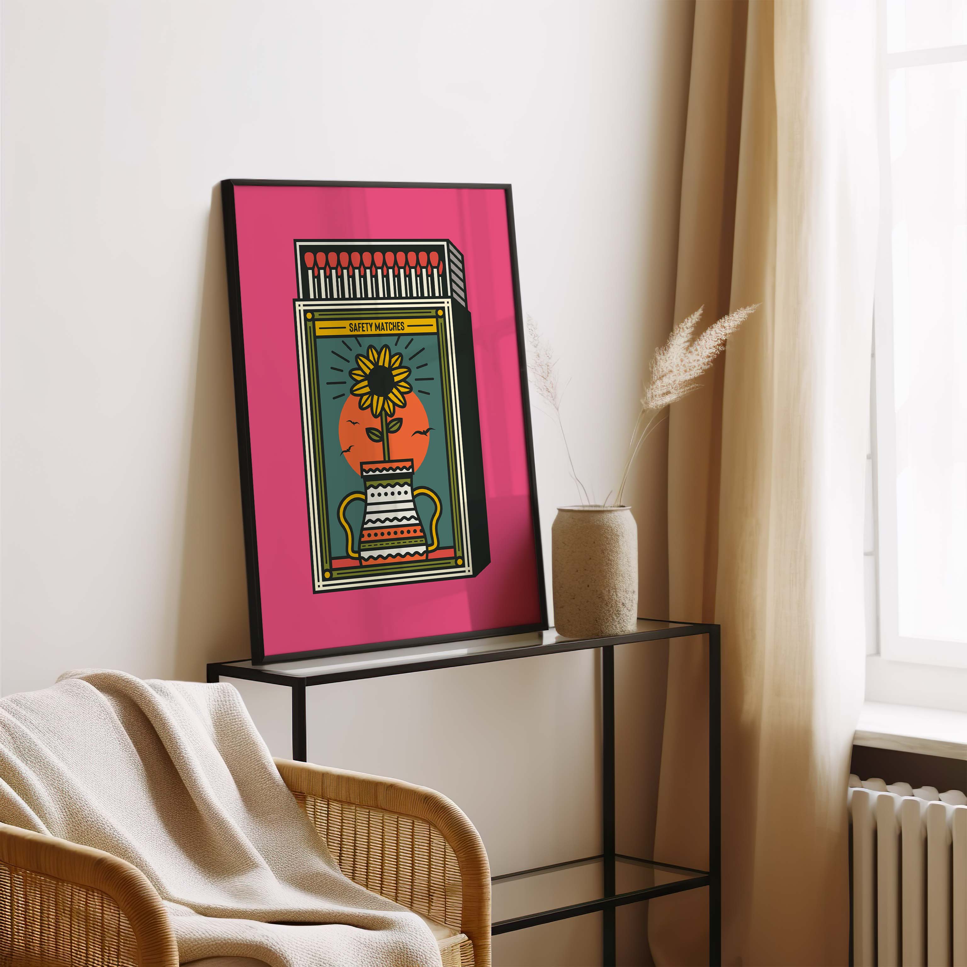 Sunflower Matchbox Retro Print