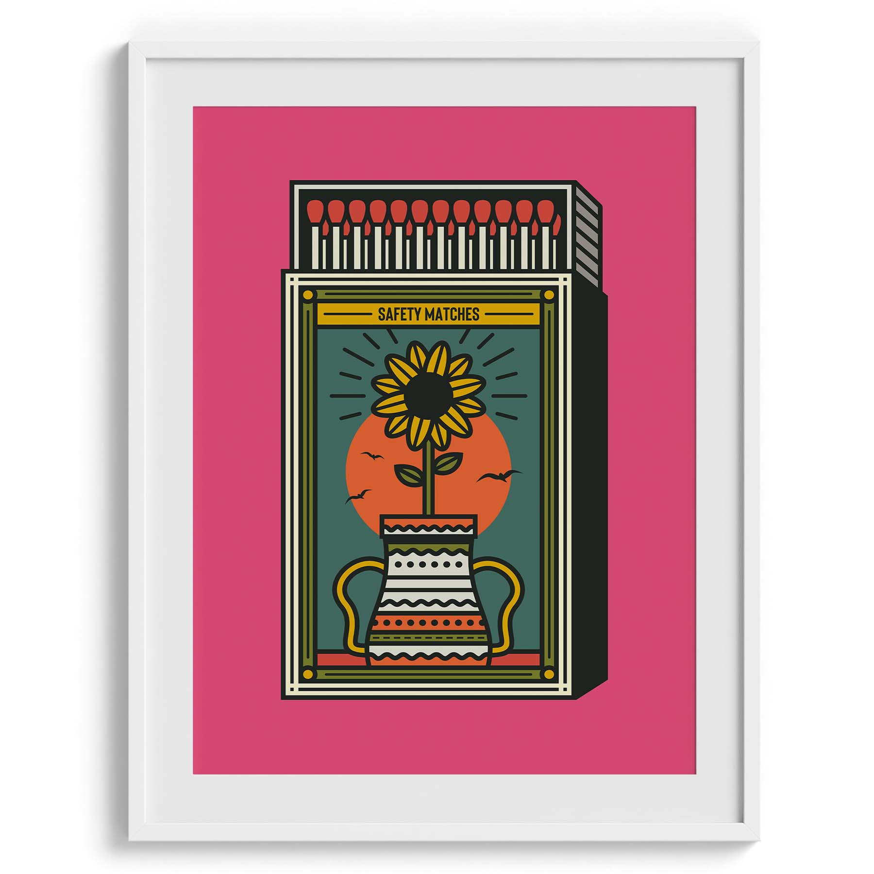 Sunflower Matchbox Retro Print