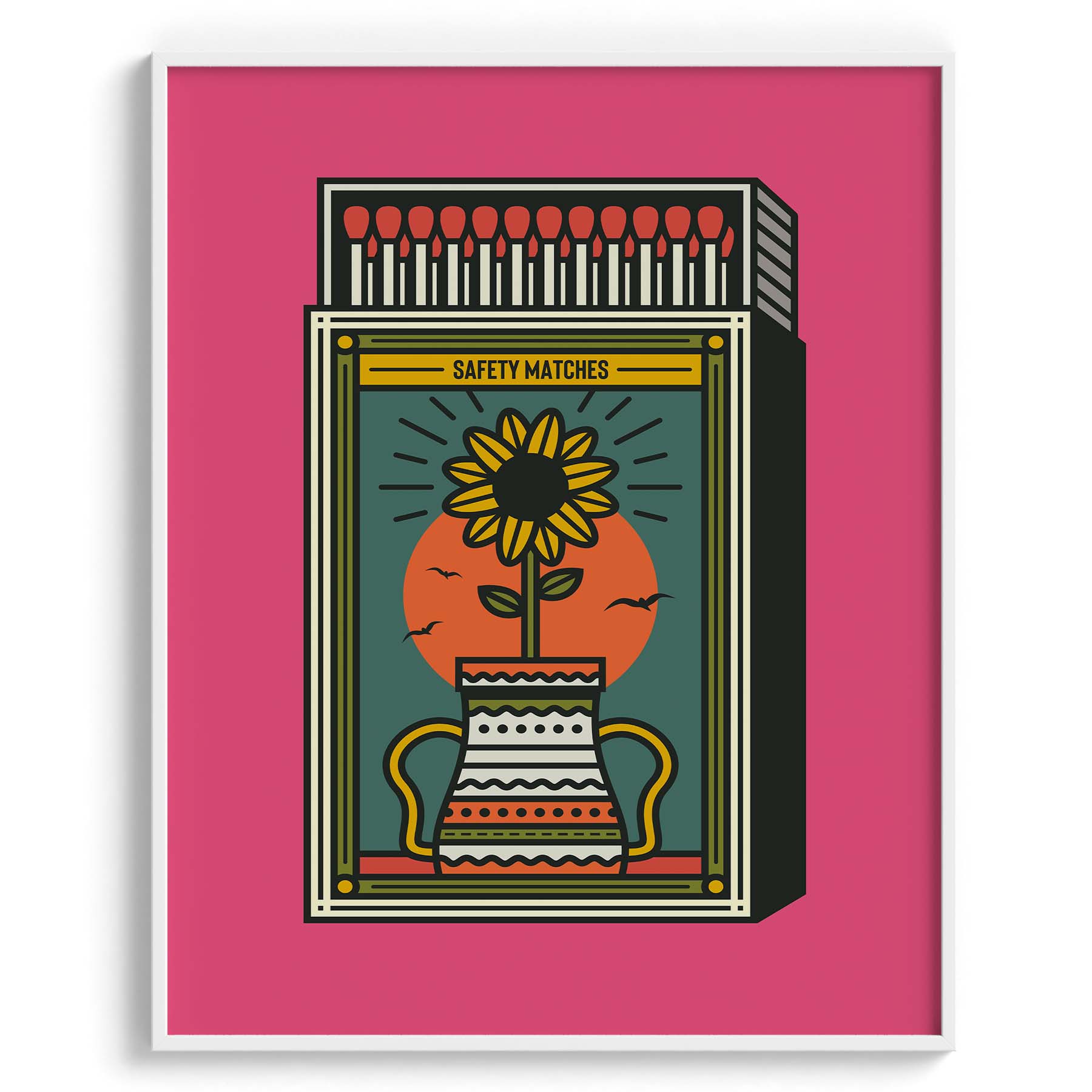 Sunflower Matchbox Retro Print