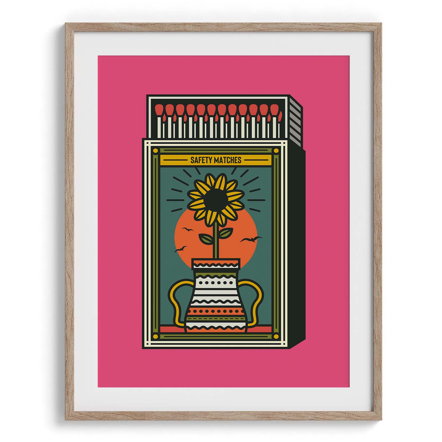 Sunflower Matchbox Retro Print