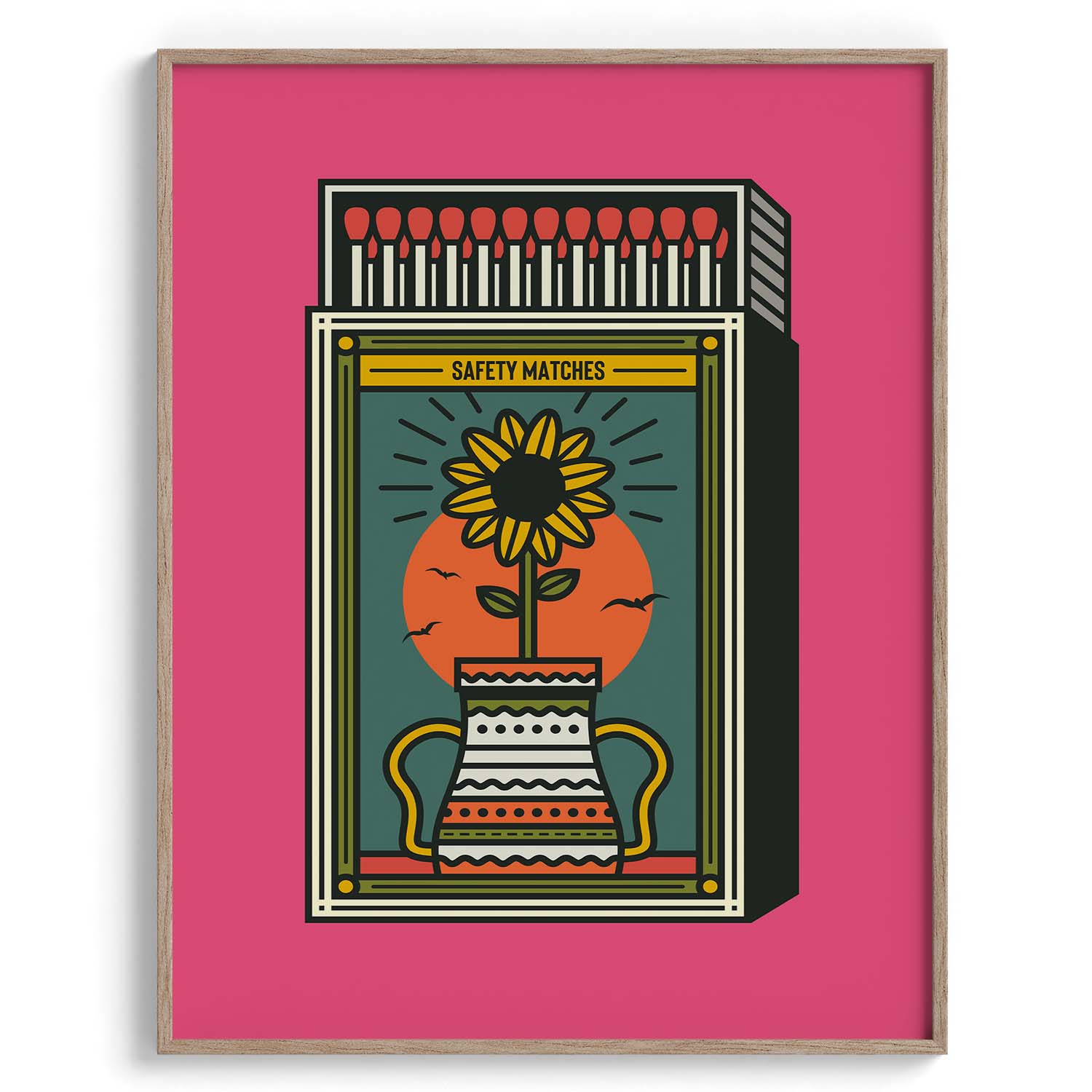 Sunflower Matchbox Retro Print