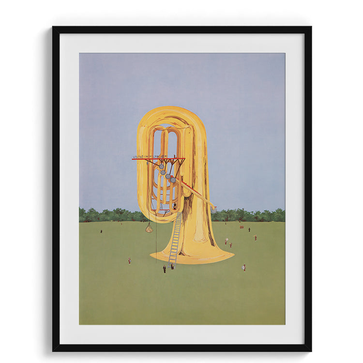 Surreal Giant Yellow Tuba in Field