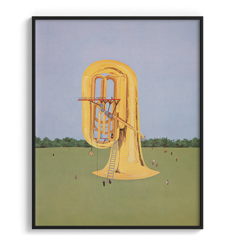 Surreal Giant Yellow Tuba in Field