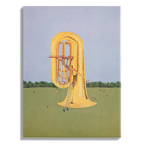 Surreal Giant Yellow Tuba in Field