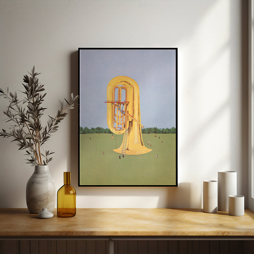 Surreal Giant Yellow Tuba in Field