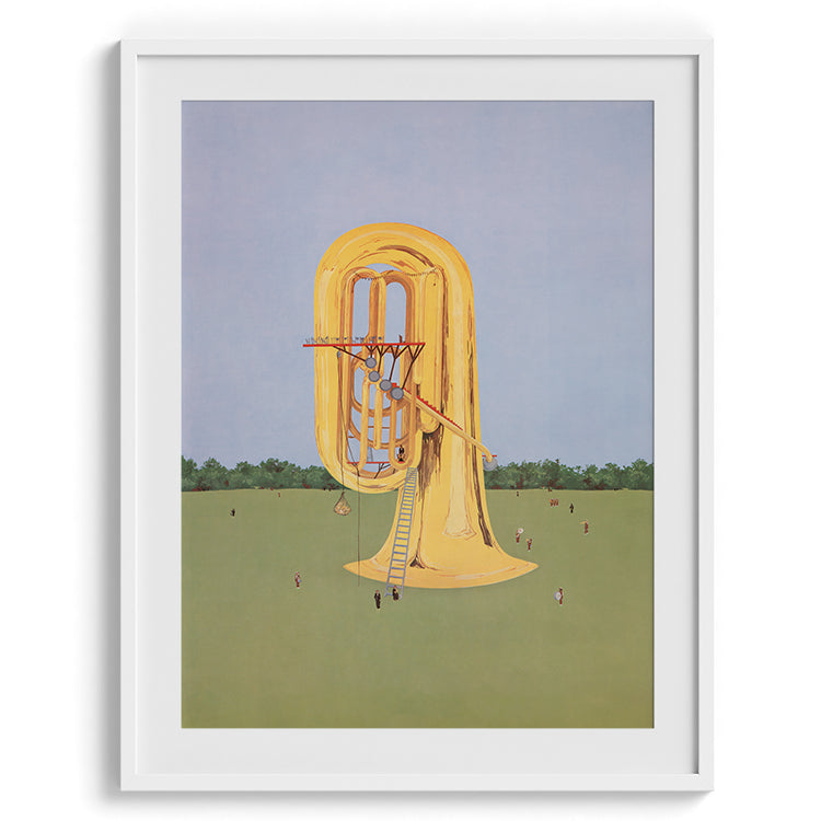 Surreal Giant Yellow Tuba in Field