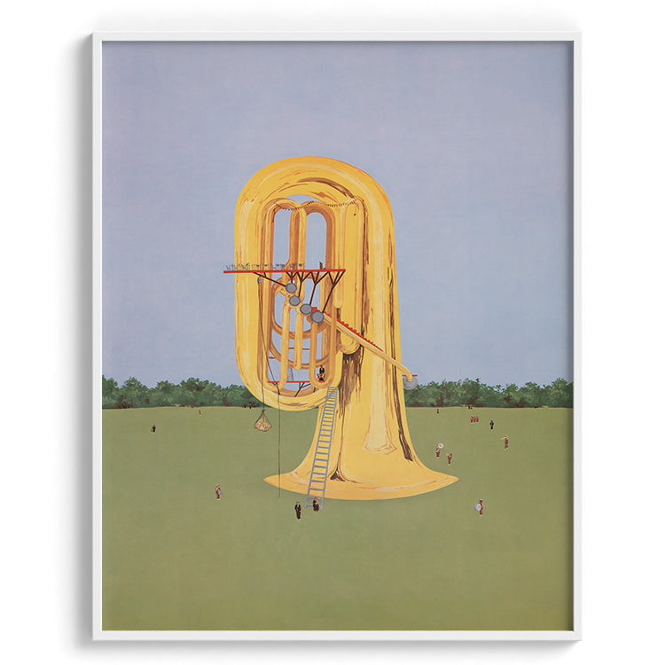 Surreal Giant Yellow Tuba in Field