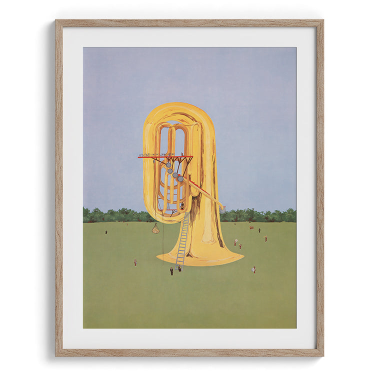 Surreal Giant Yellow Tuba in Field