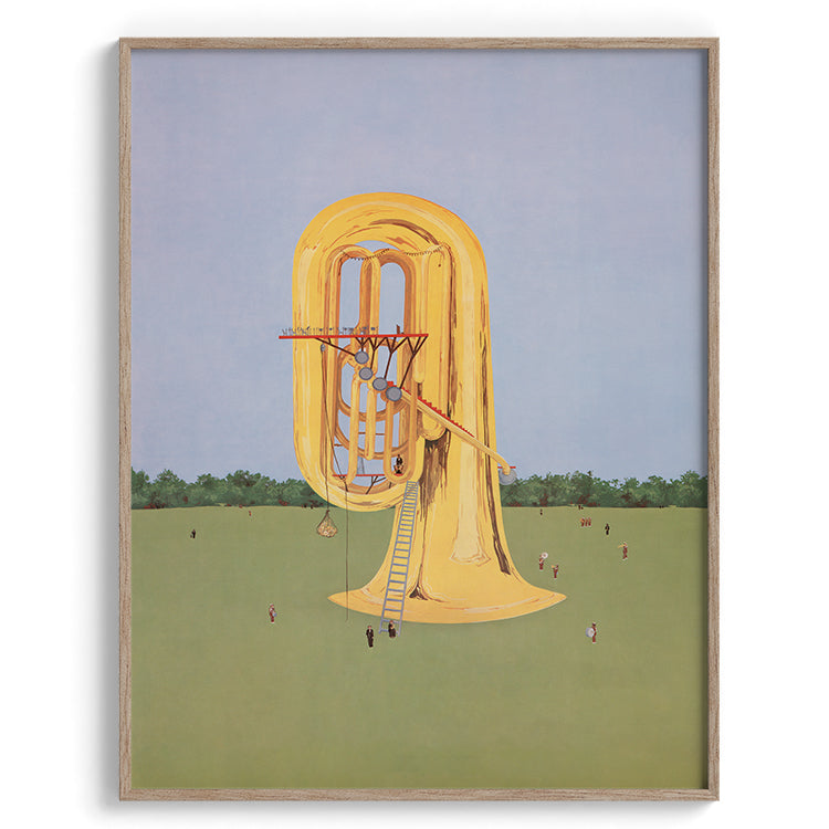 Surreal Giant Yellow Tuba in Field