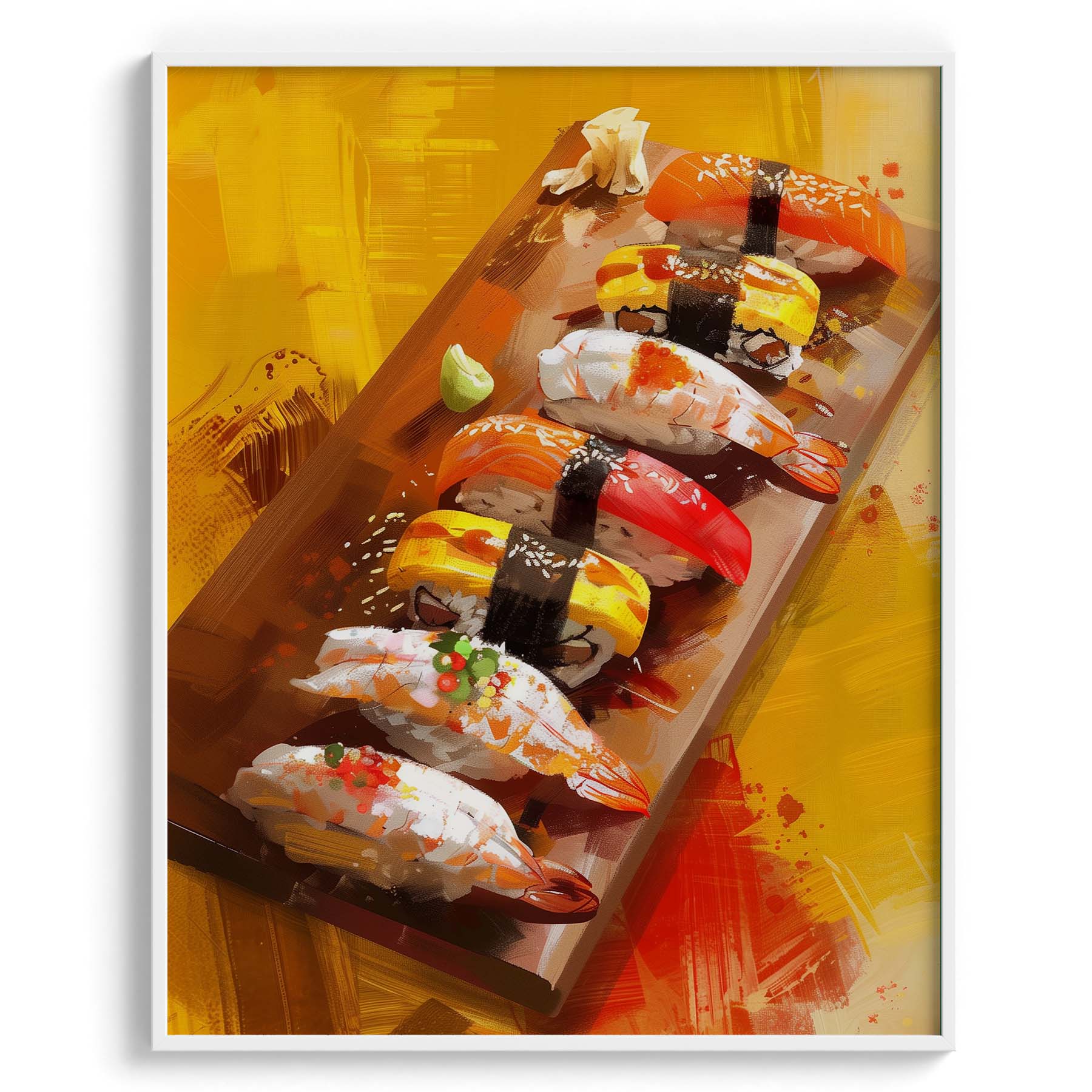 Sushi Platter Yellow Theme Canvas Wall Paintings