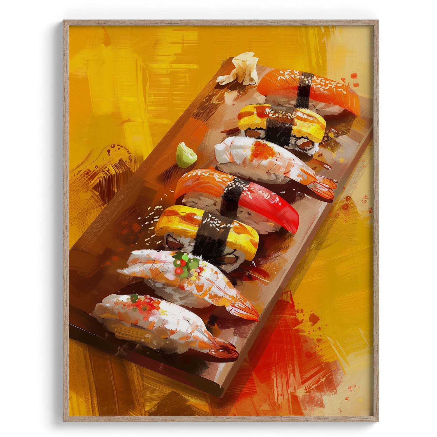 Sushi Platter Yellow Theme Canvas Wall Paintings