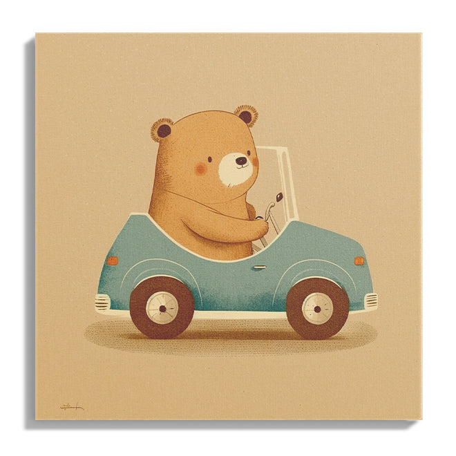 Teddy in a Blue Car Kids Print