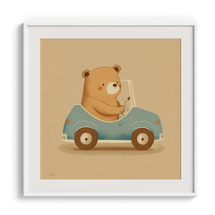 Teddy in a Blue Car Kids Print