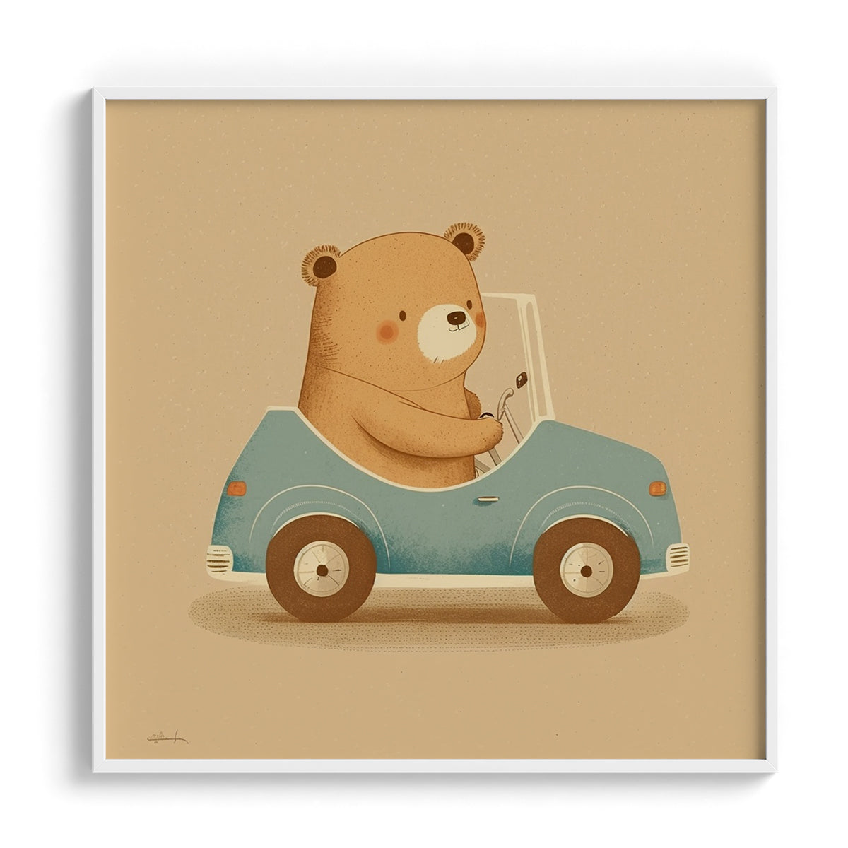 Teddy in a Blue Car Kids Print