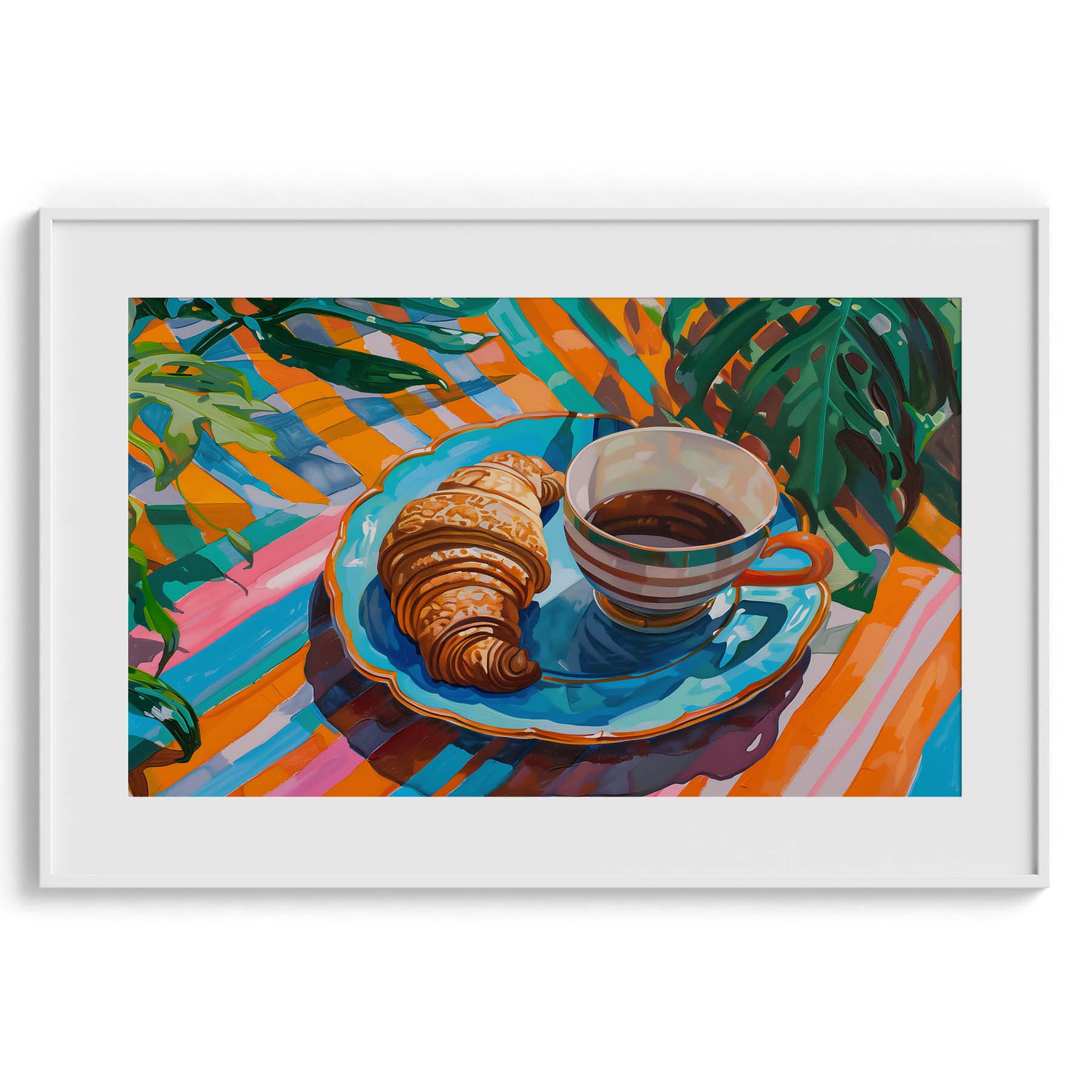 Tropical Coffee & Croissant Wall Art Painting