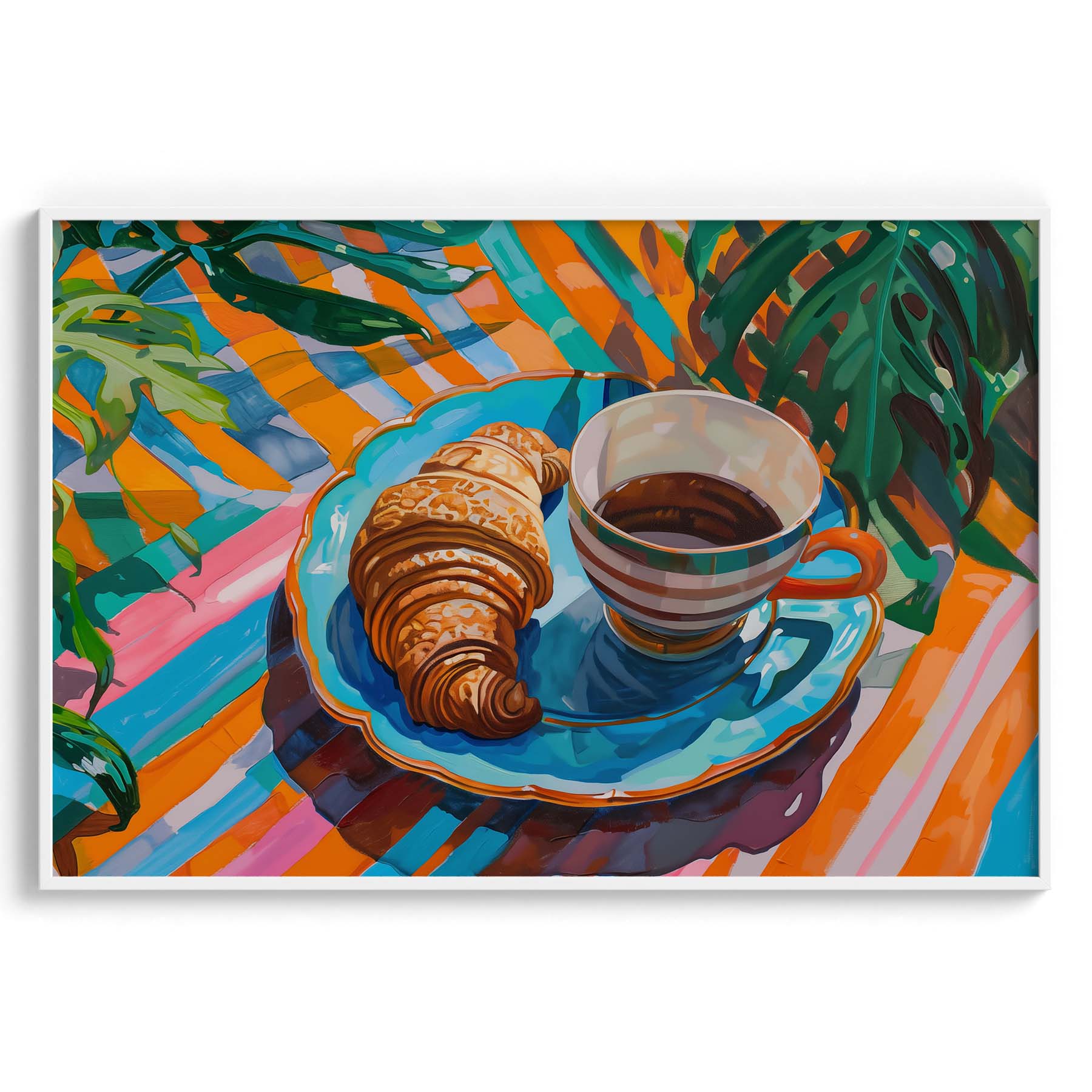 Tropical Coffee & Croissant Wall Art Painting