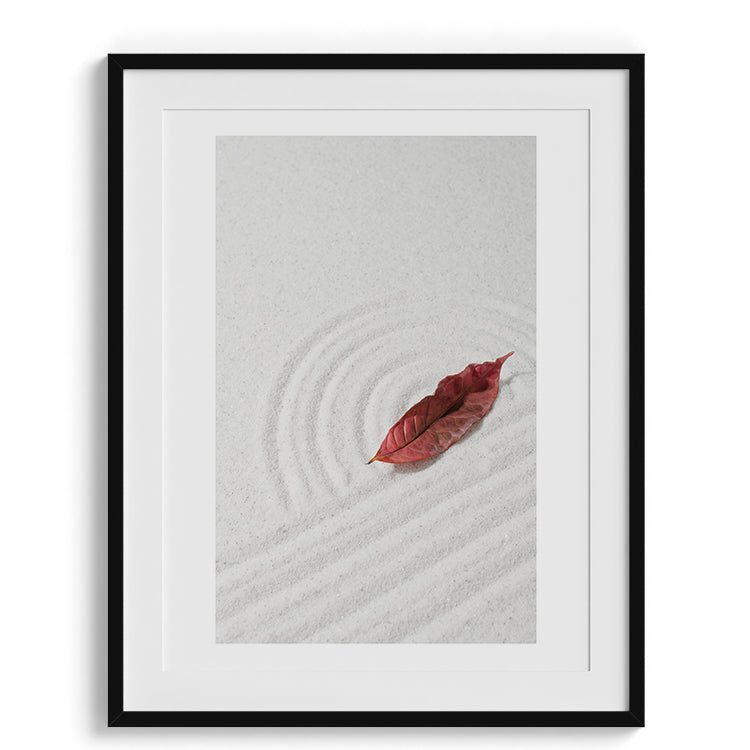 Zen Sand Garden with Red Leaf
