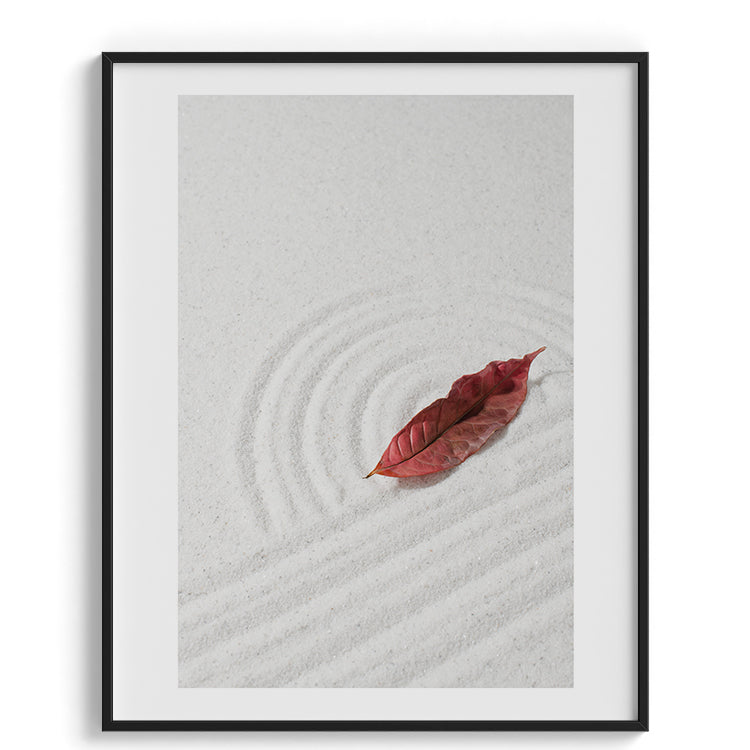 Zen Sand Garden with Red Leaf