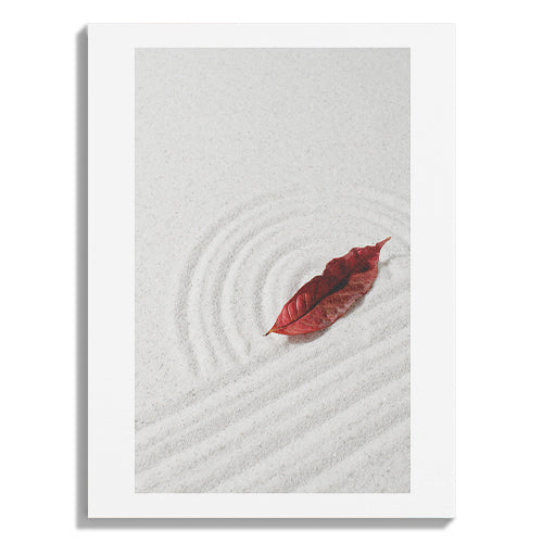 Zen Sand Garden with Red Leaf