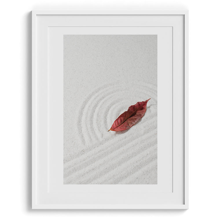 Zen Sand Garden with Red Leaf