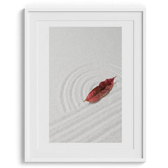 Zen Sand Garden with Red Leaf
