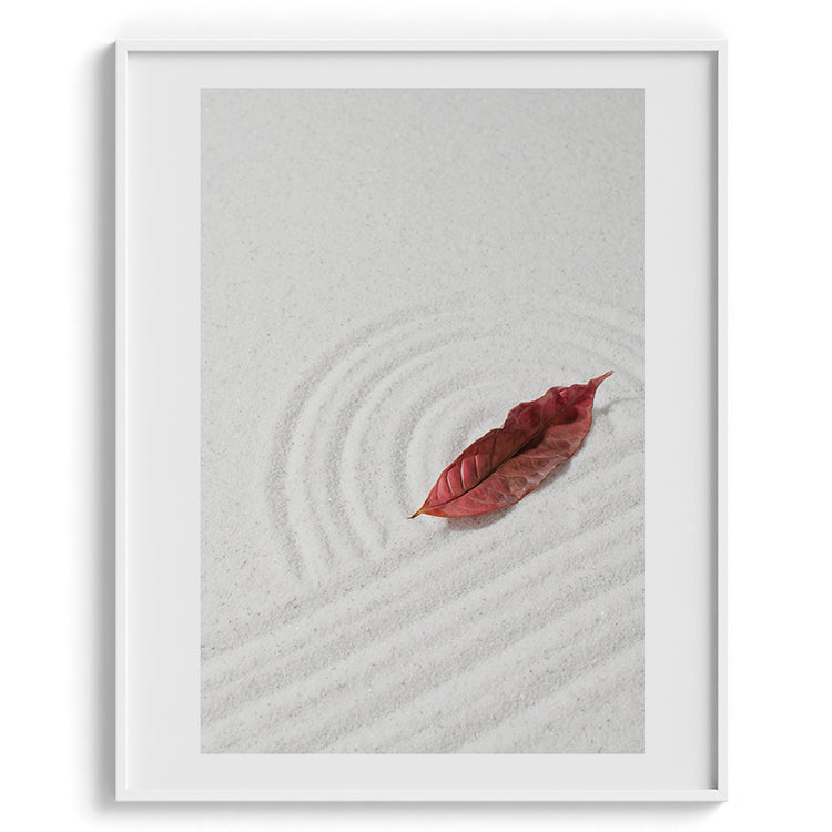 Zen Sand Garden with Red Leaf