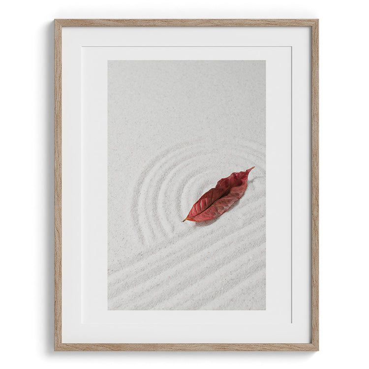 Zen Sand Garden with Red Leaf
