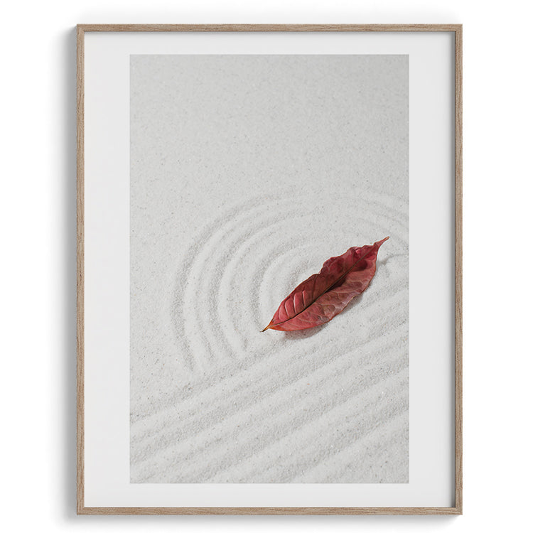 Zen Sand Garden with Red Leaf